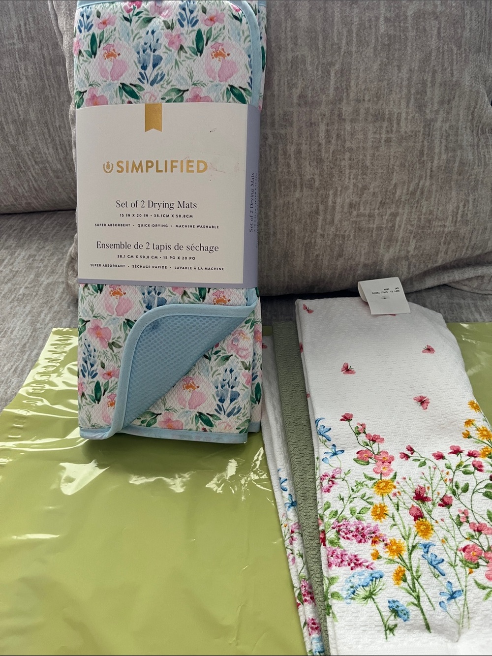 Floral Meadow Cotton Kitchen Towel Set & Simplified 2-Pk Drying Mats